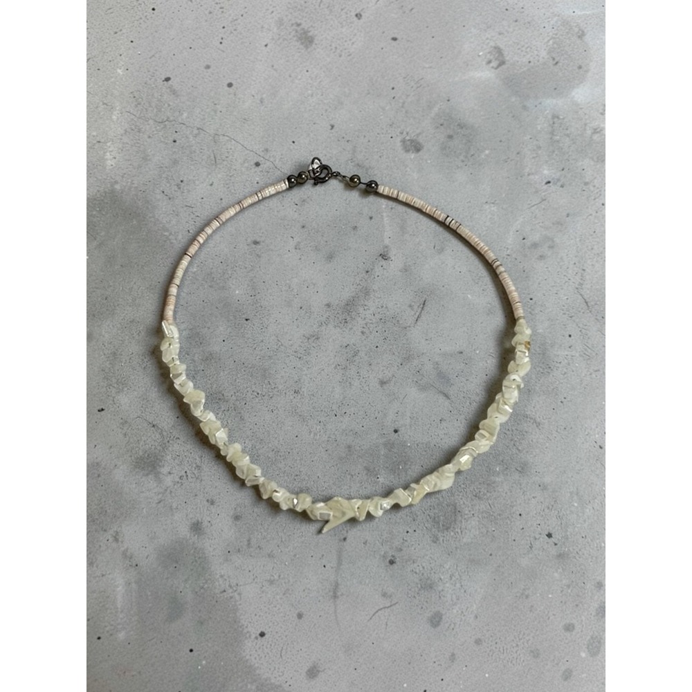 Shell Chip Heishi‎ Necklace 14in Cream Coastal Boho